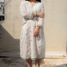 Ankara White Muslin Dress Modest silhouette Jamdani Contrast pleats - Full