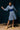 Charulata Blue and White Checkered Dress with Gathers, 3/4 Sleeves - Full