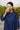 Osaka Royal blue knee length dress from jamdani with pintucks - Pose