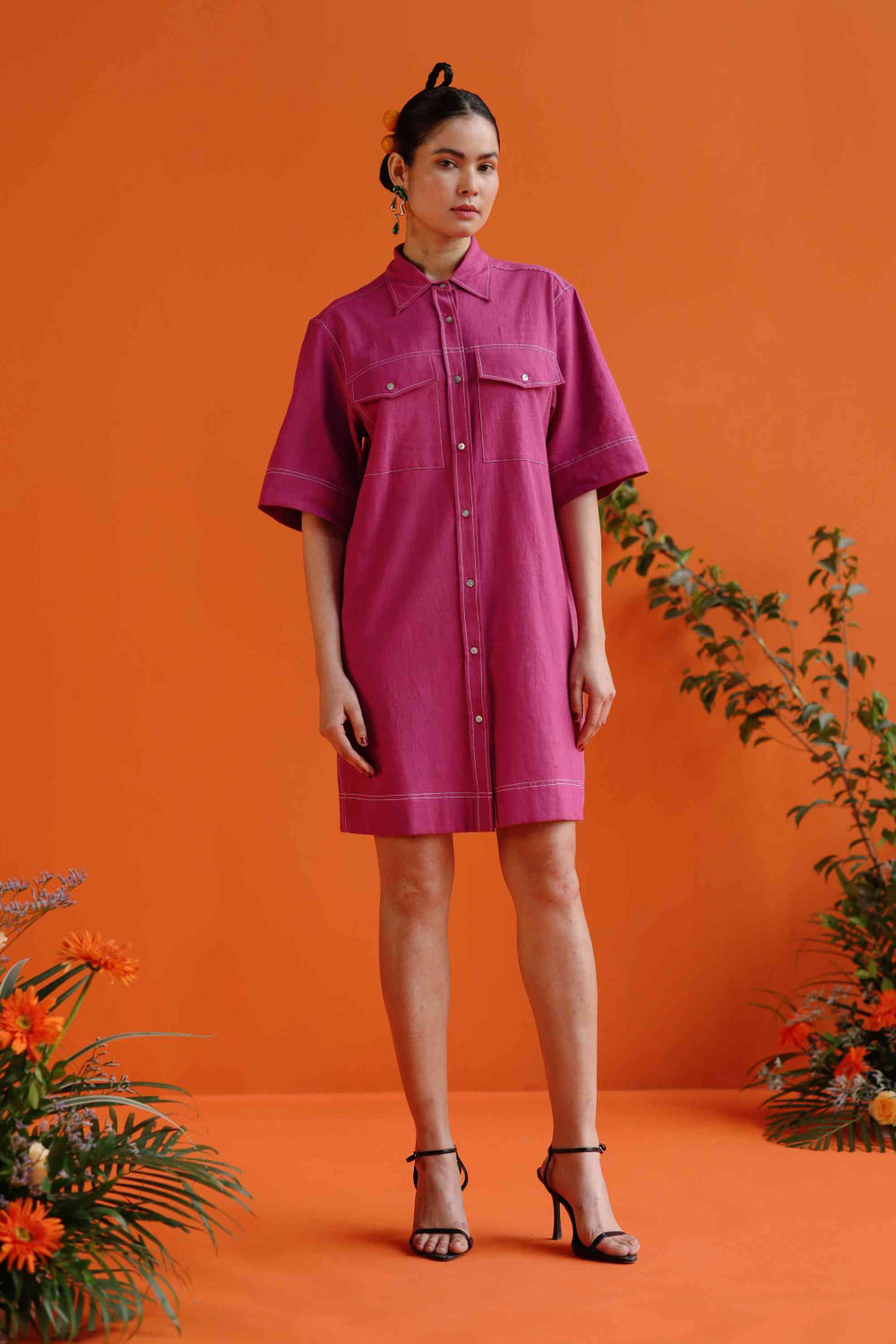 magenta shirt dress Basic Preslie Poplin Shirt Dress Magenta L/XL