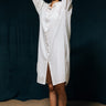 Sohini White Shirt Dress of super soft muslin with long sleeves - Front