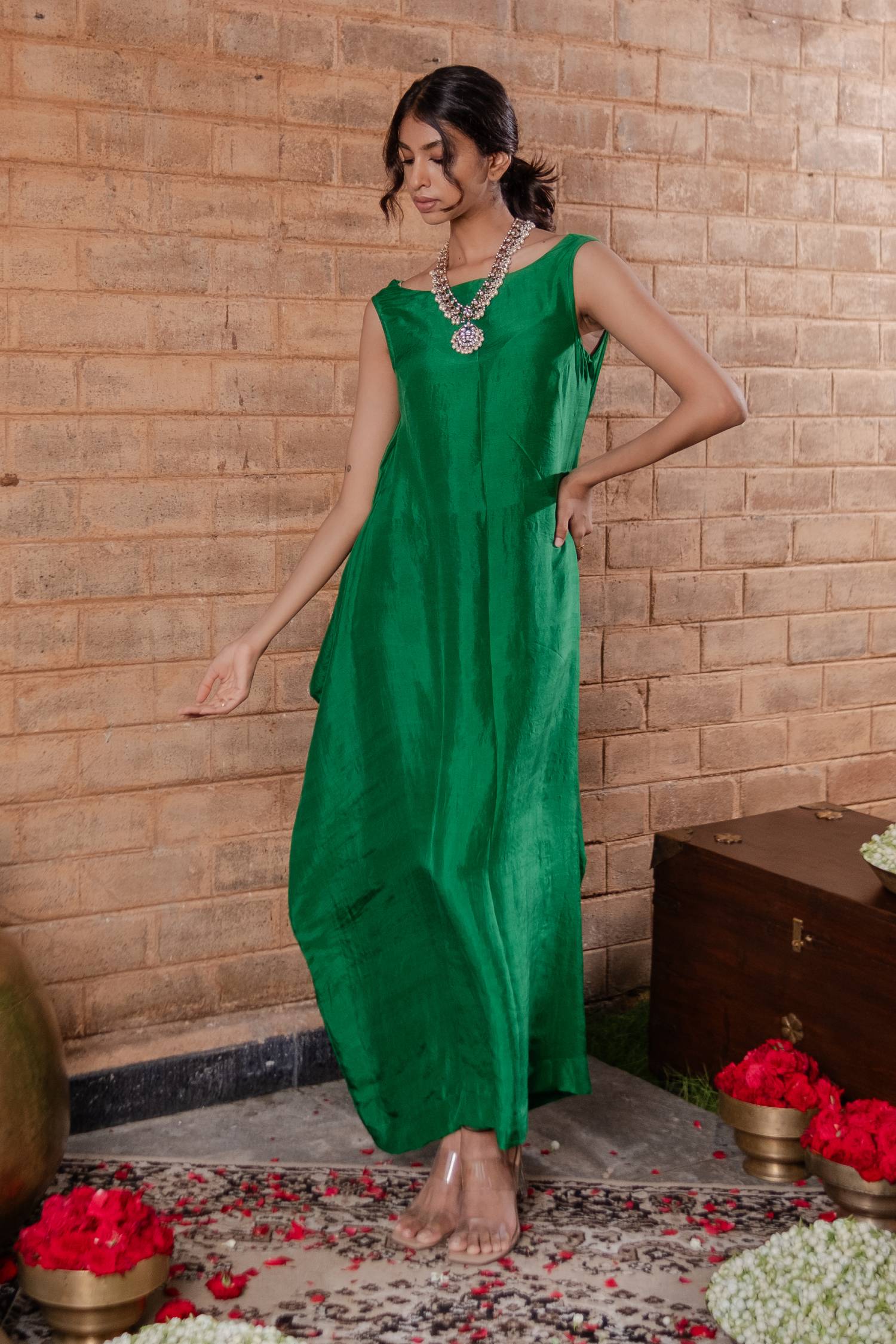Sleeveless long dress with back cowl neck-Cleopatra Emerald Label Rama Sleeveless long dress with back cowl neck-Cleopatra Emerald Label Rama