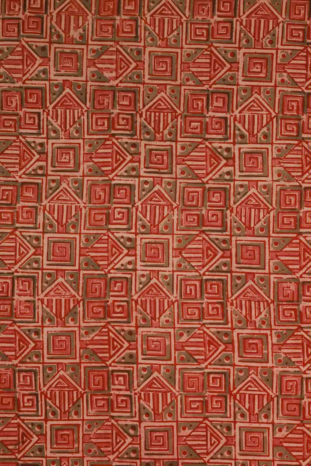 Geometry Red Hand Block Print on Natural Cotton