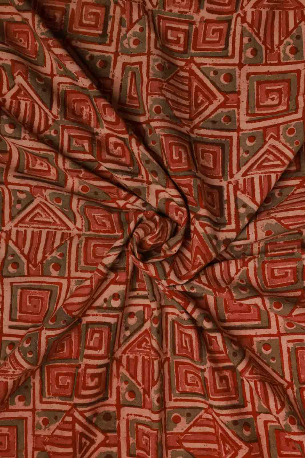 Geometry Red Hand Block Print on Natural Cotton