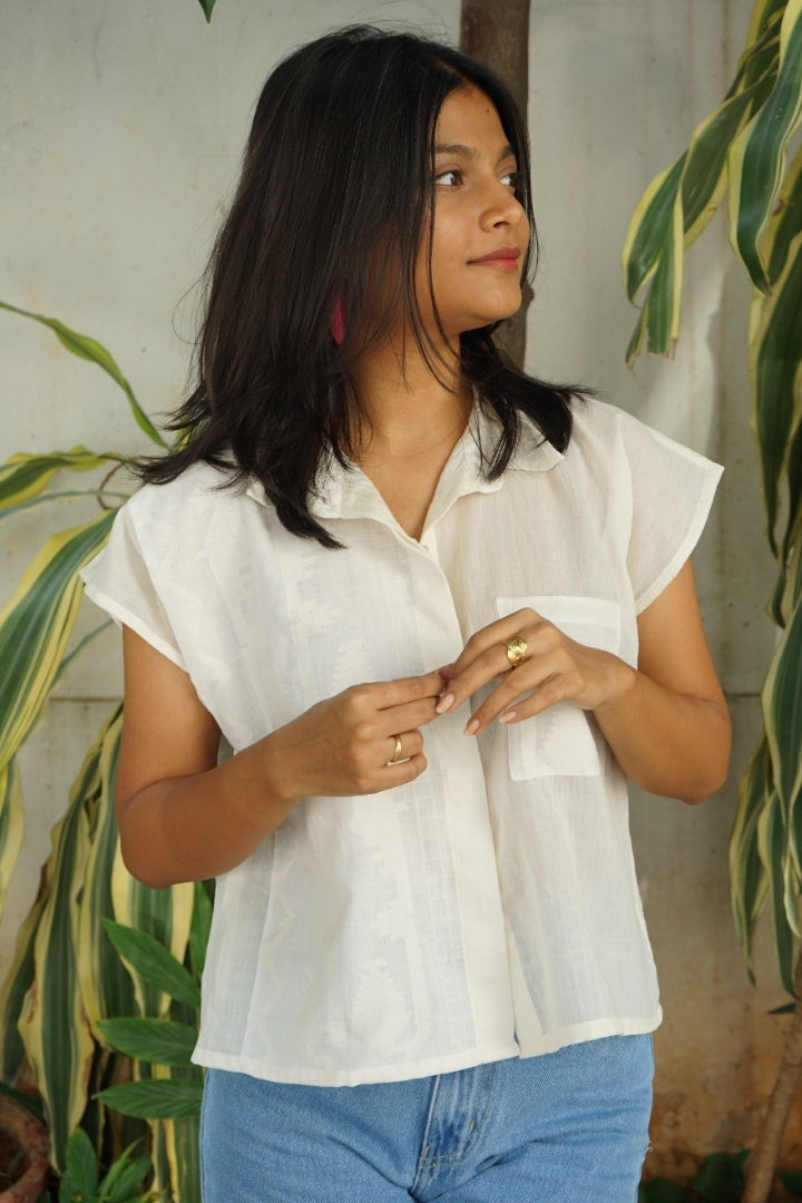 White jamdani shirt-cotton silk