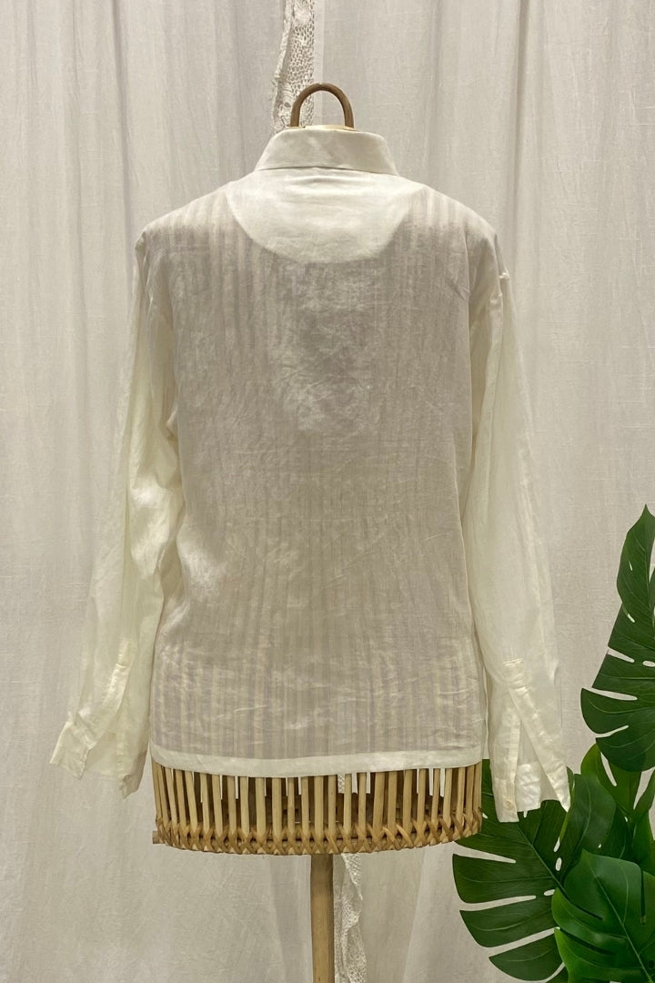 White Pleated Silk-Cotton Shirt