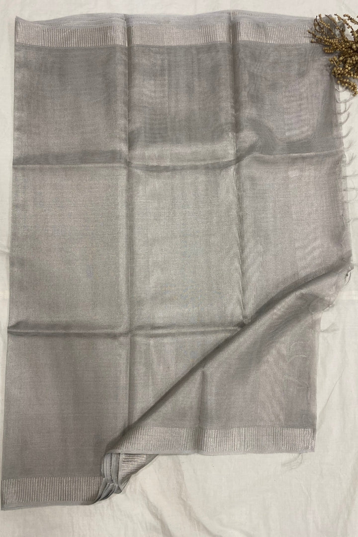 Silver Tissue Saree with Silver Border