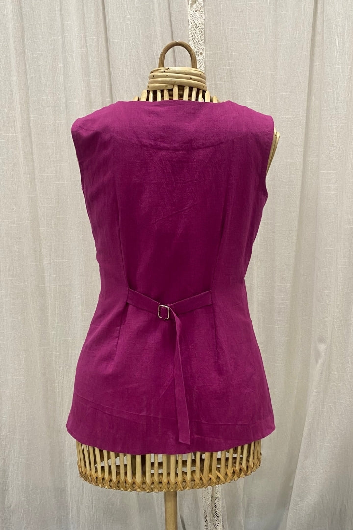 Magenta Pink Handspun Khadi Sleeveless Long Coat