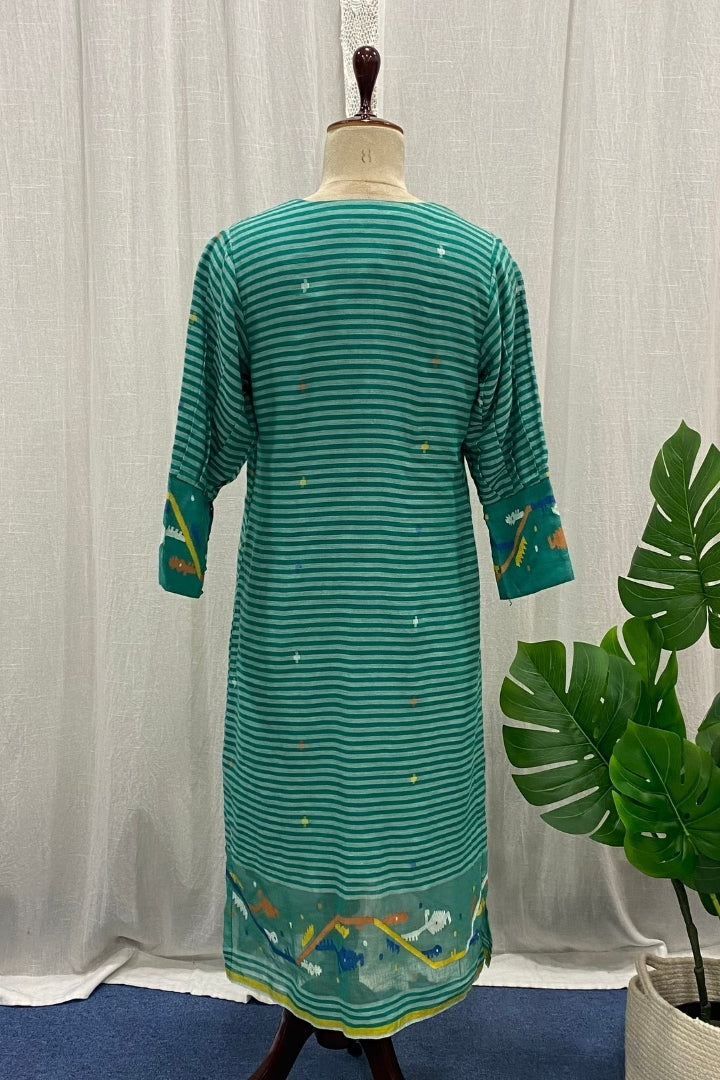Green Striped Muslin Jamdani Dress