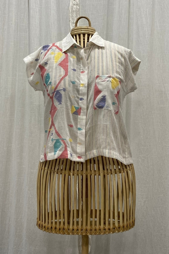 Muslin Jamdani Shirt with Jamdani Border and Pocket Detailing