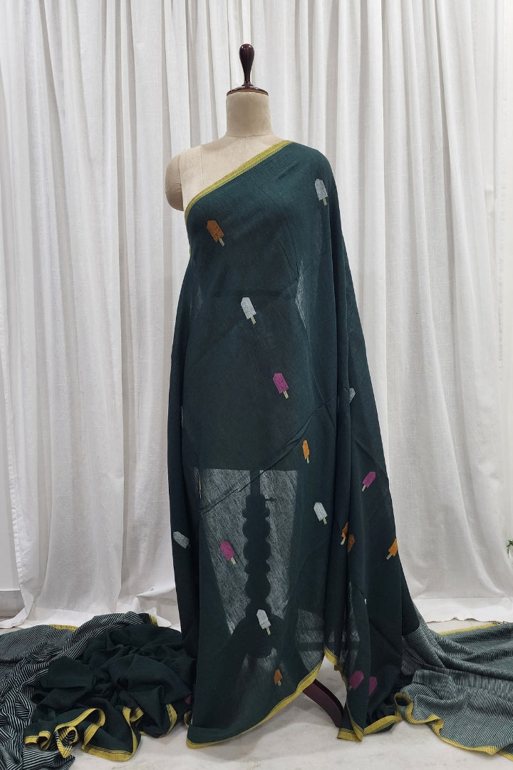 Emerald Green Popsicle Jamdani Saree