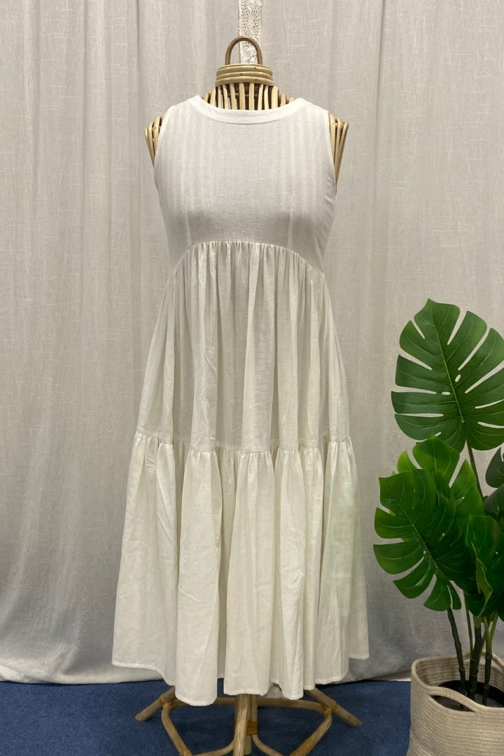 White Tiered Khadi Midi Dress