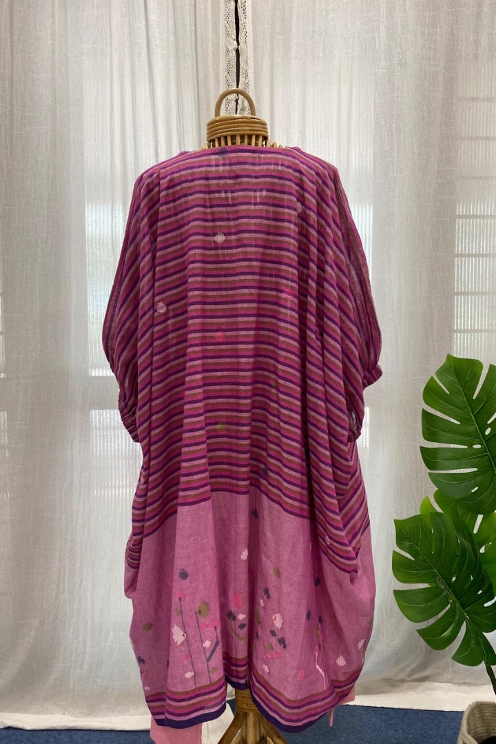Pink Striped Muslin Jamdani Co-ord Set