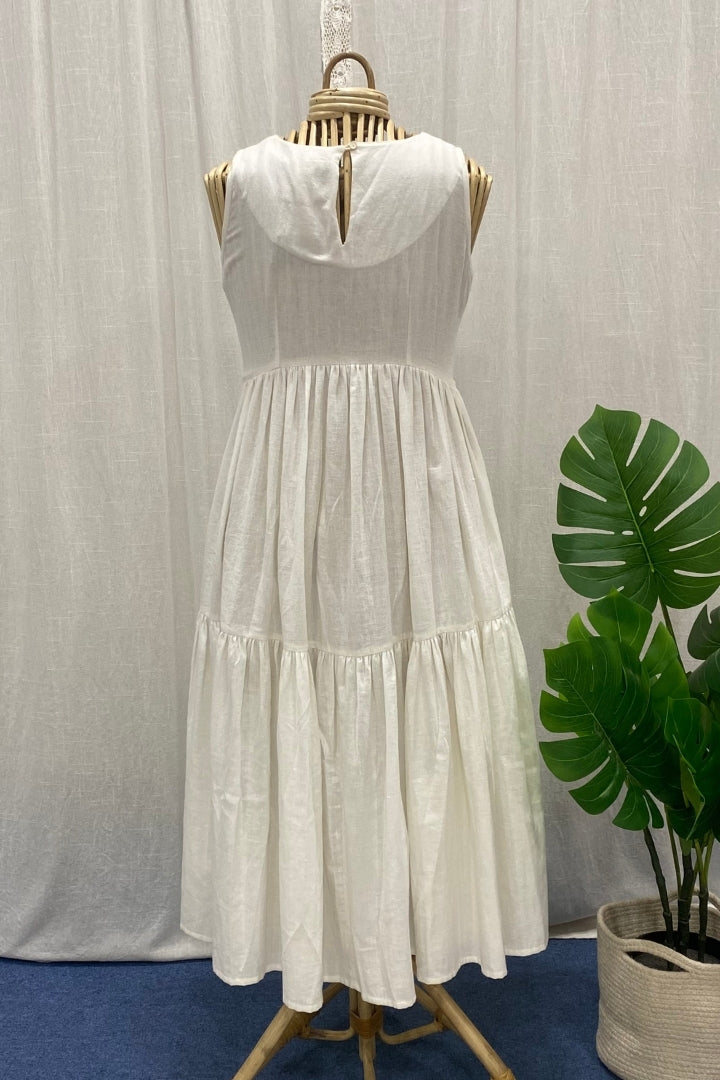 White Tiered Khadi Midi Dress