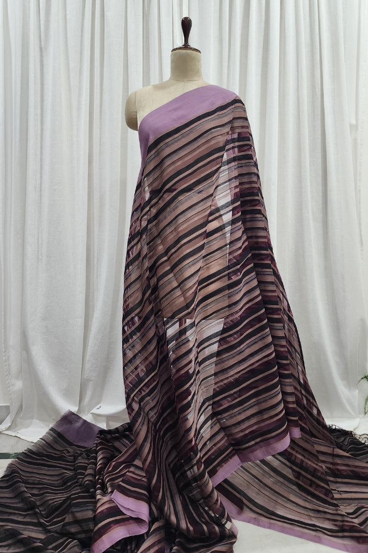 Multi Colour Striped Silk Organza Saree