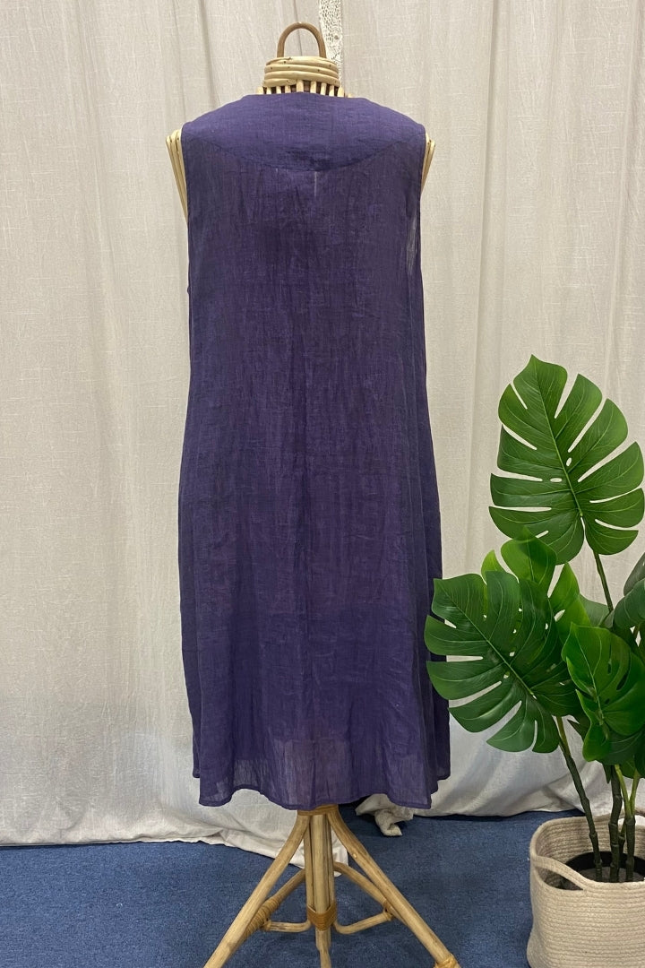 Deep Violet Handwoven Muslin Dress with Jamdani Patch Border