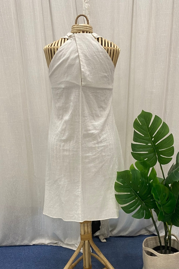 White Handspun Khadi Halter-Neck Dress