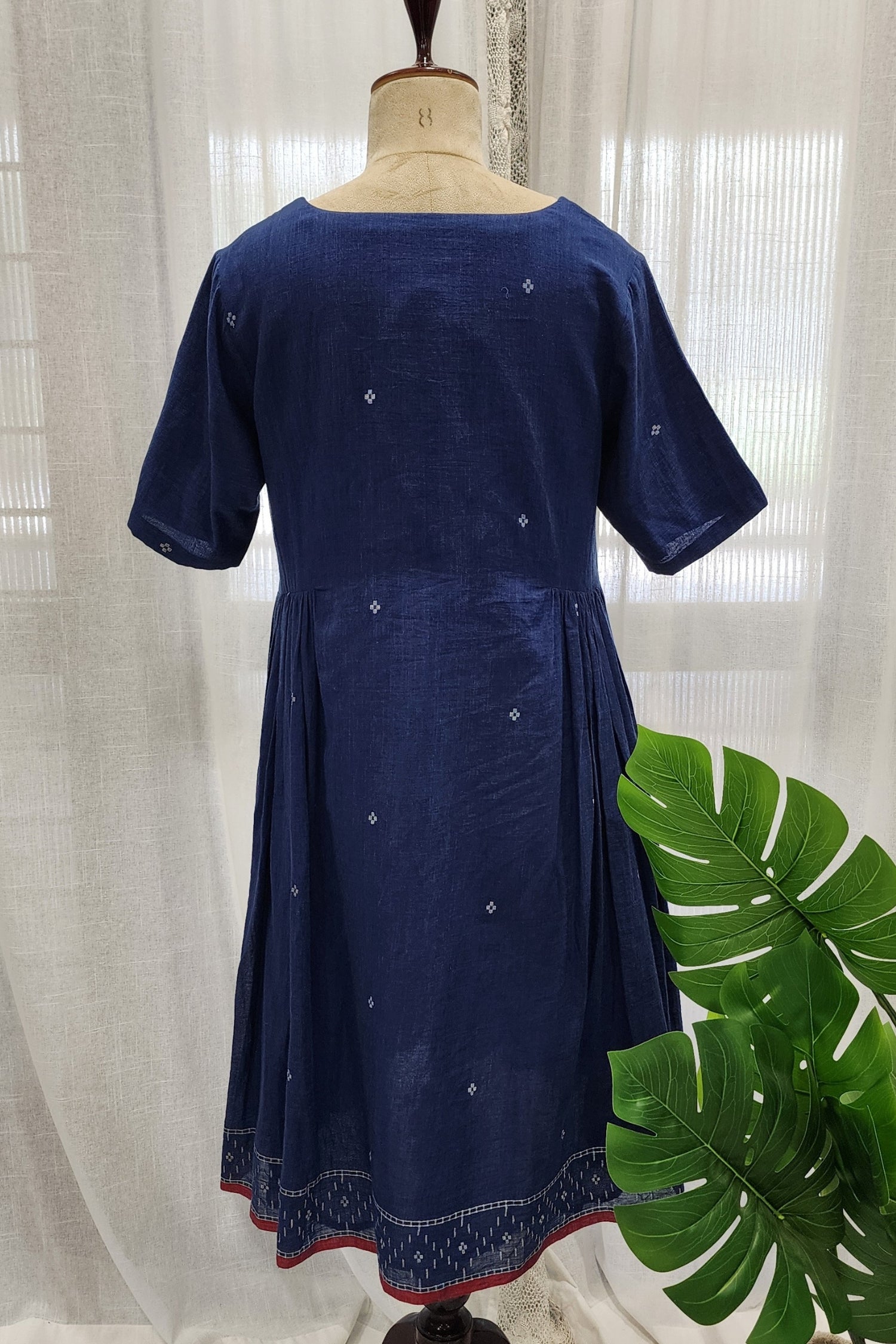 Navy Blue jamdani dress with side frills