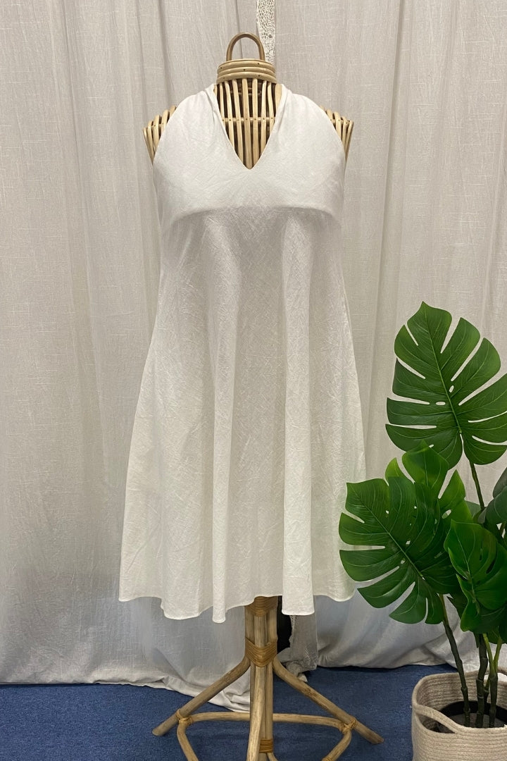 White Handspun Khadi Halter-Neck Dress