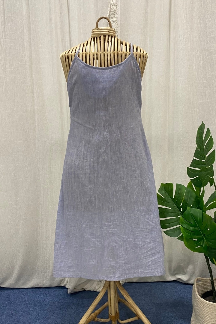 Ice Blue Muslin Dress with Curved Gathers