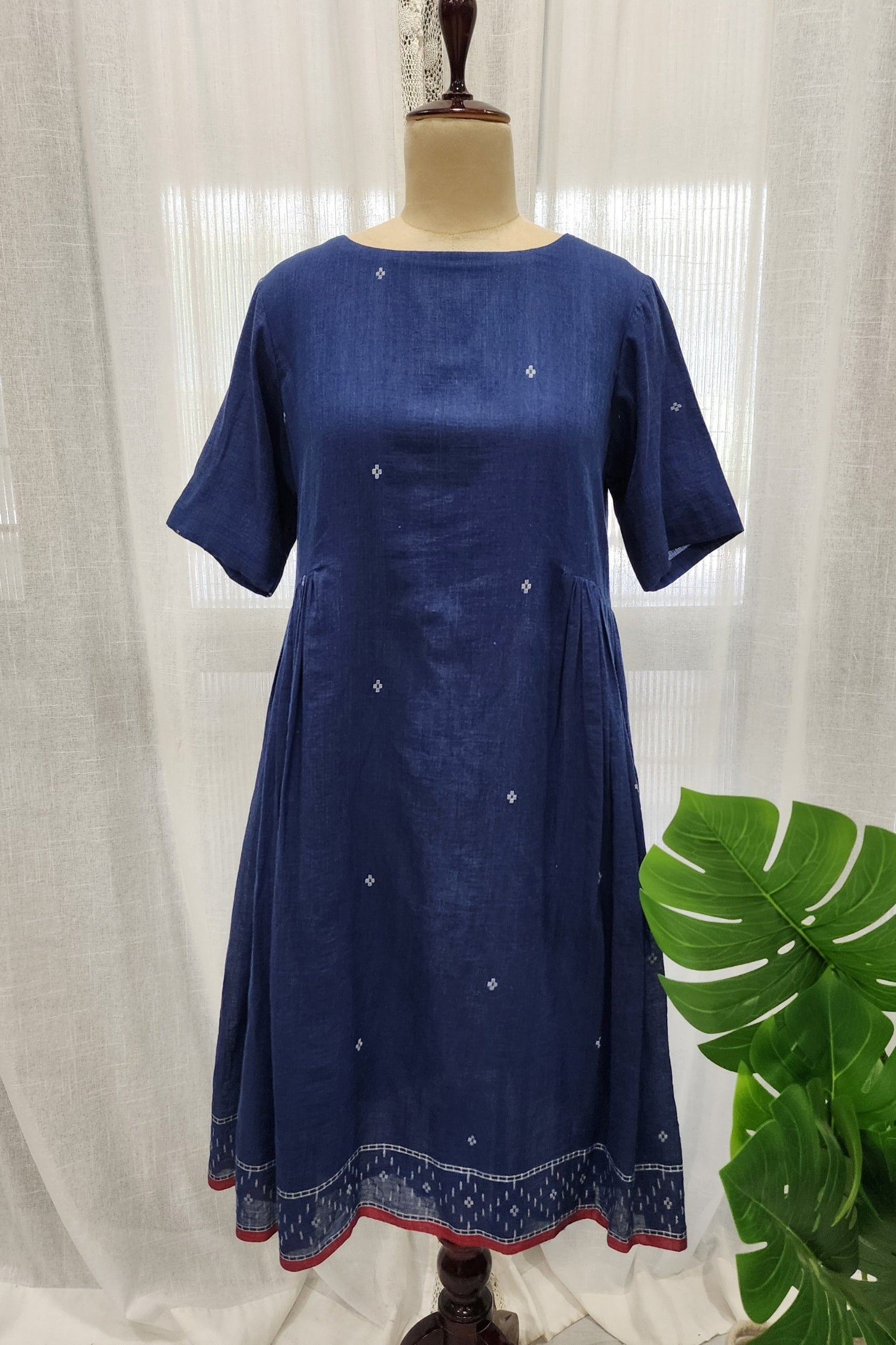 Navy Blue jamdani dress with side frills