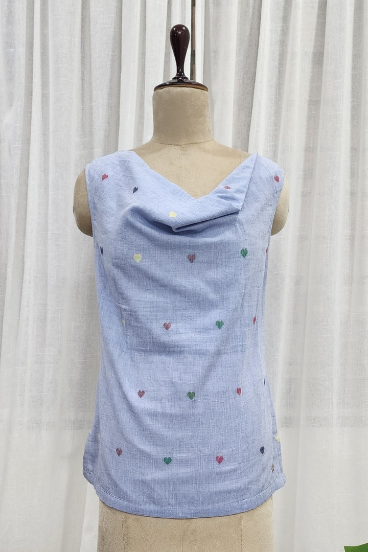 Ice Blue Jamdani Cowl Neck Top