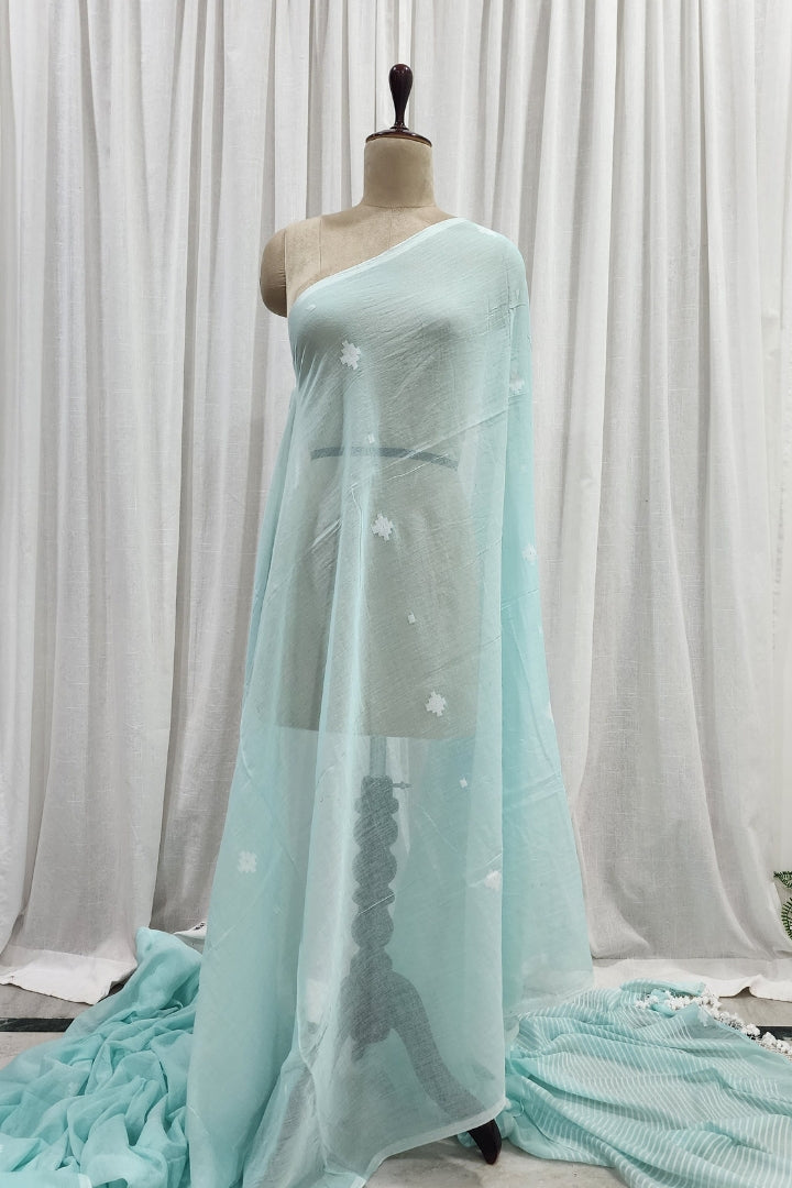 Baby Blue Muslin Jamdani Saree