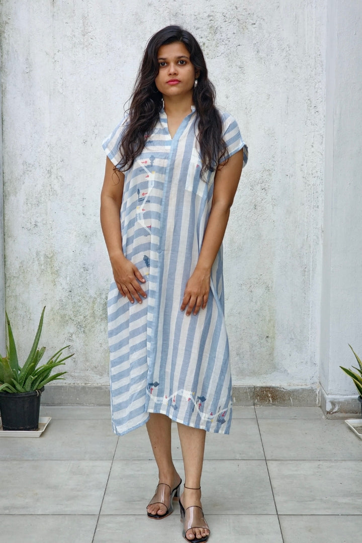 Skyline Striped Handwoven Jamdani Long Shirt Dress