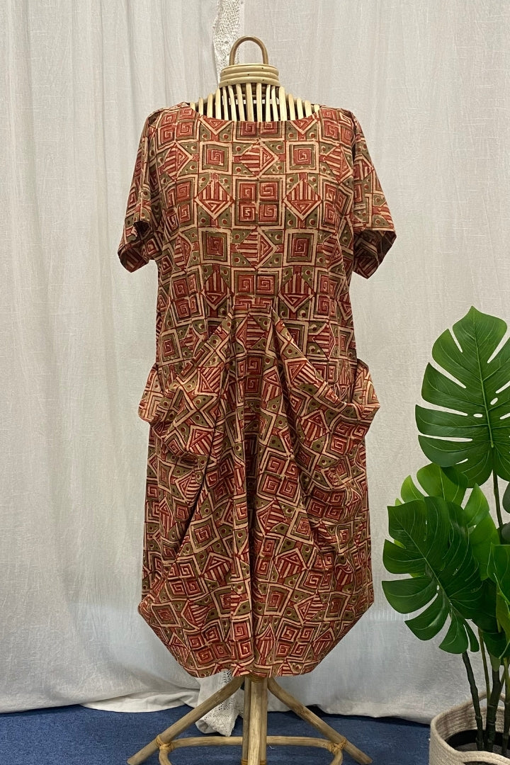 Geometric Kalamkari Block Print Drape Dress