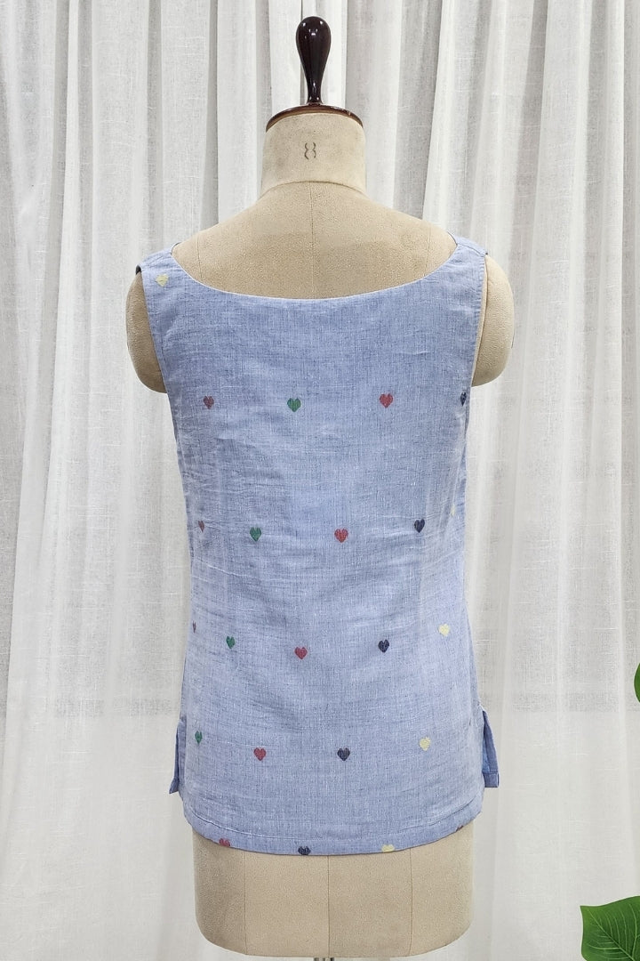 Ice Blue Jamdani Cowl Neck Top