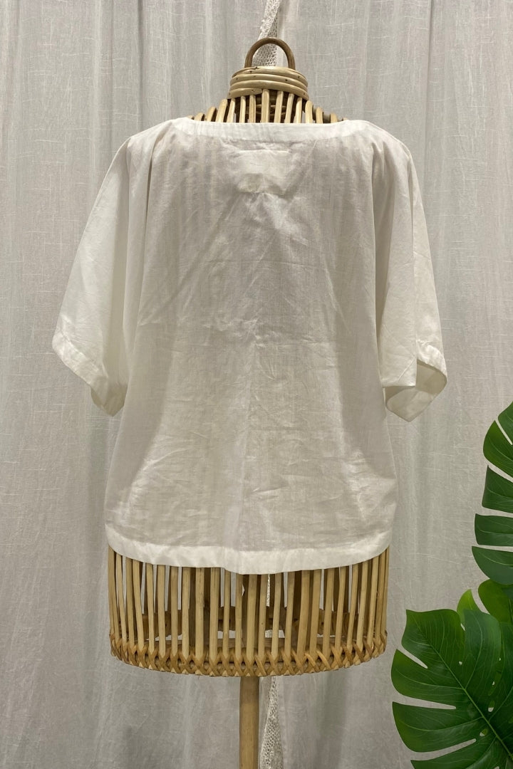 White Handwoven Muslin Boxy Top