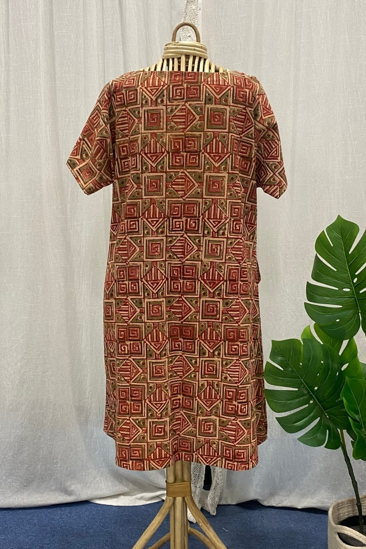 Geometric Kalamkari Block Print Drape Dress