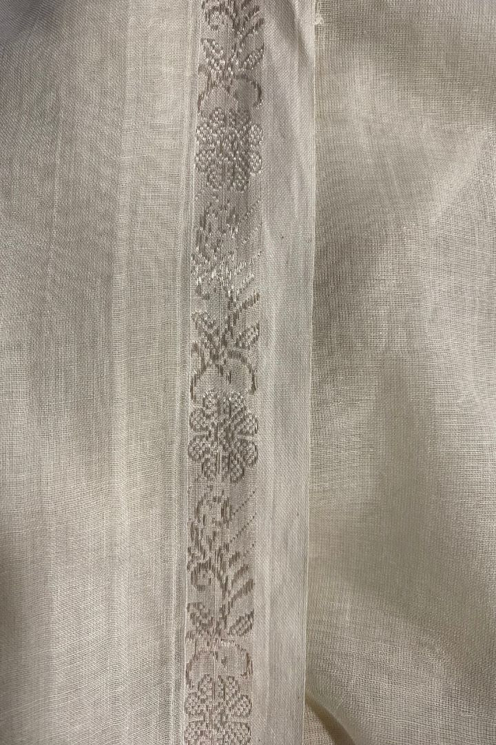 White Muslin Saree with Zari Border