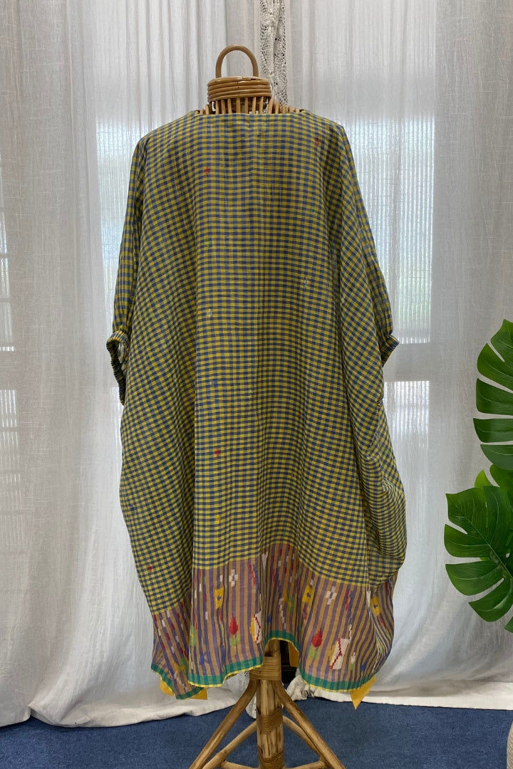 Blue-Yellow Checked Muslin Jamdani Co-ord Set