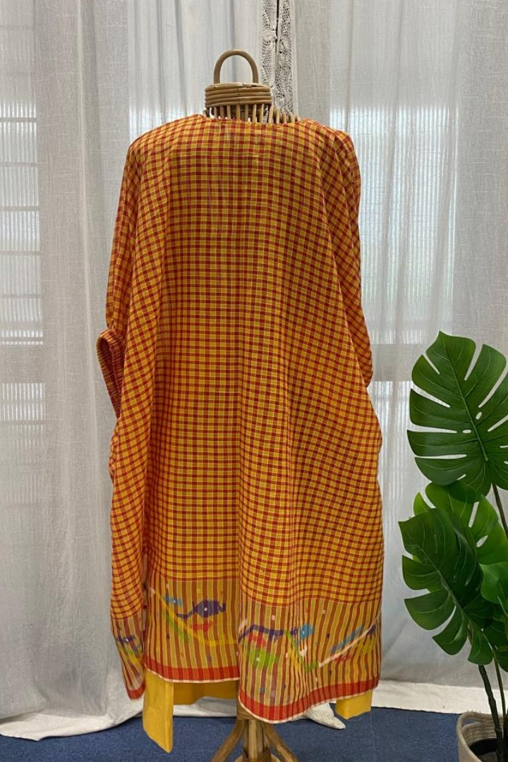 Yellow-Red Checked Muslin Jamdani Co-ord Set