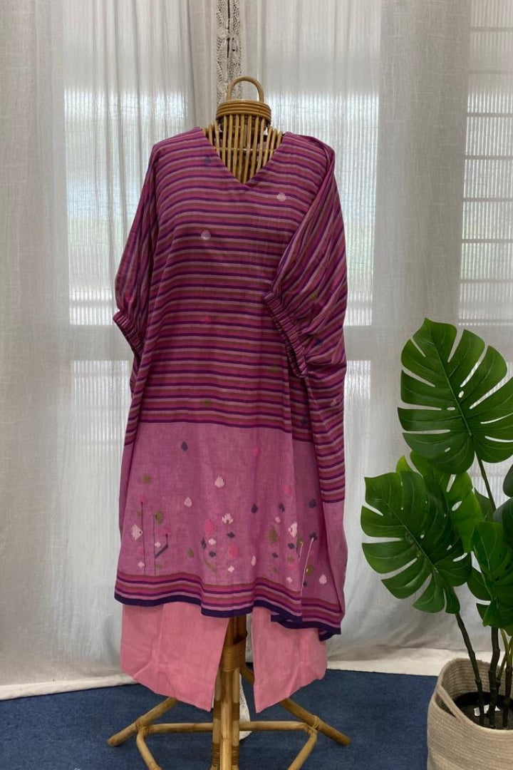 Pink Striped Muslin Jamdani Co-ord Set