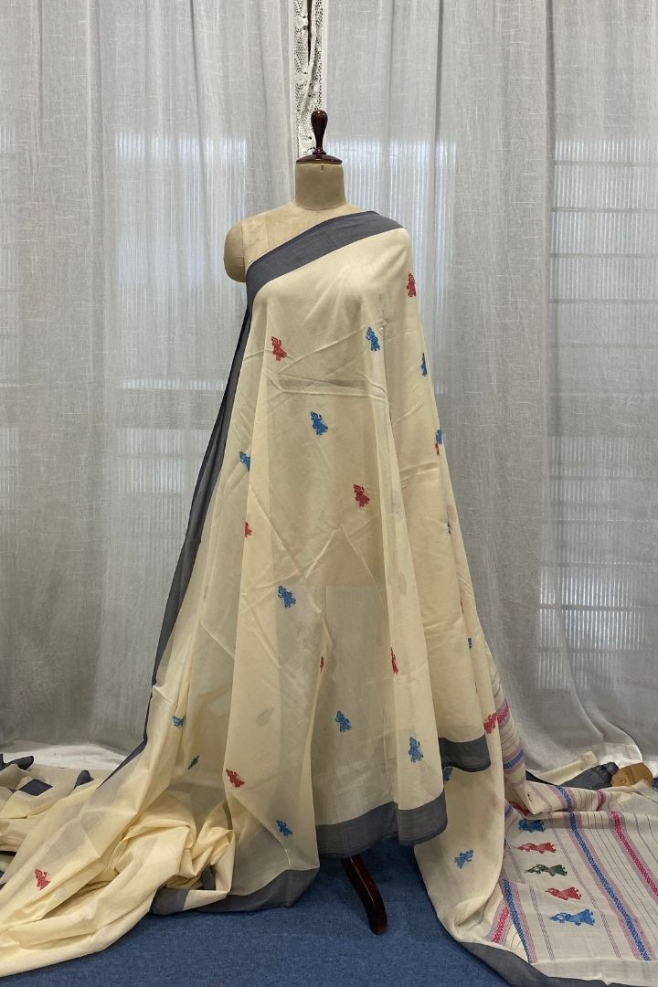 Ivory Gollabamma Cotton Saree with Multicolour Buttis