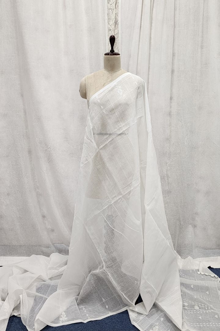 Mildly Starched White Jamdani Saree with Buttis