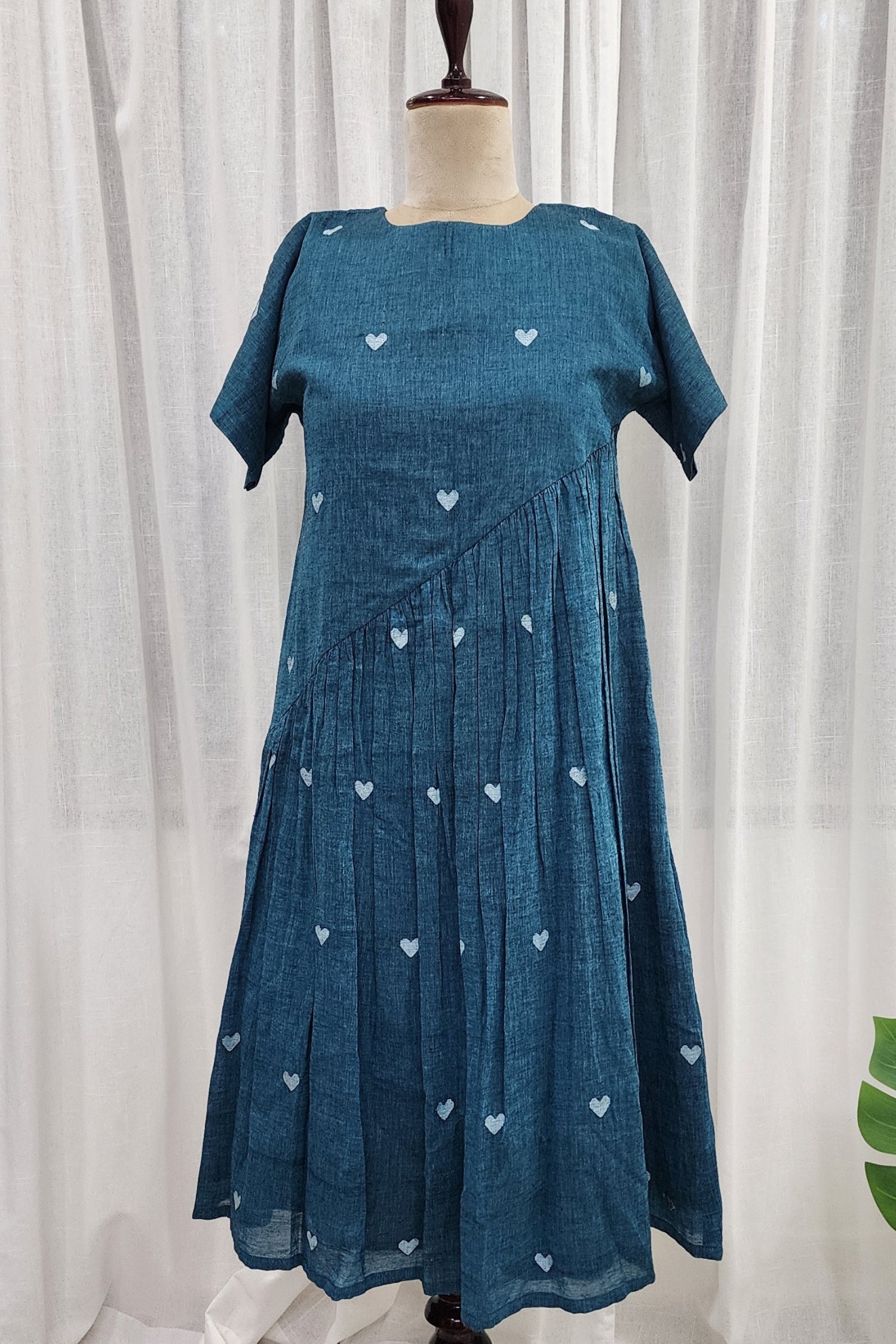 Blue jamdani dress with hearts