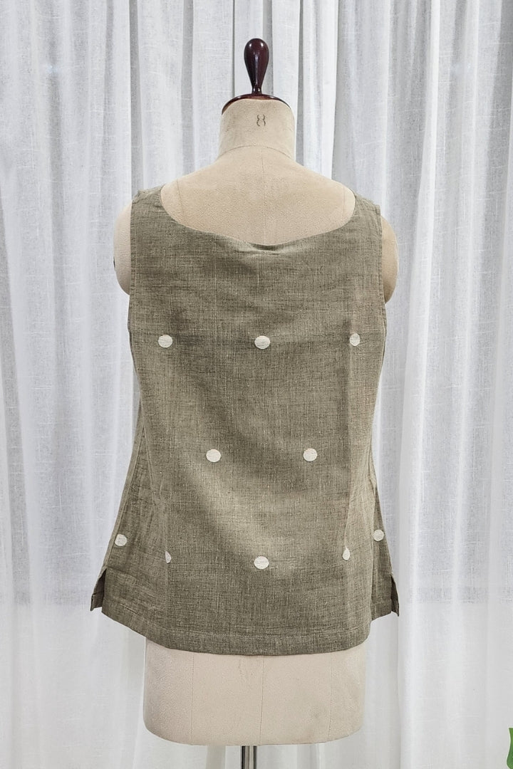 Olive Green Jamdani Cowl Neck Top