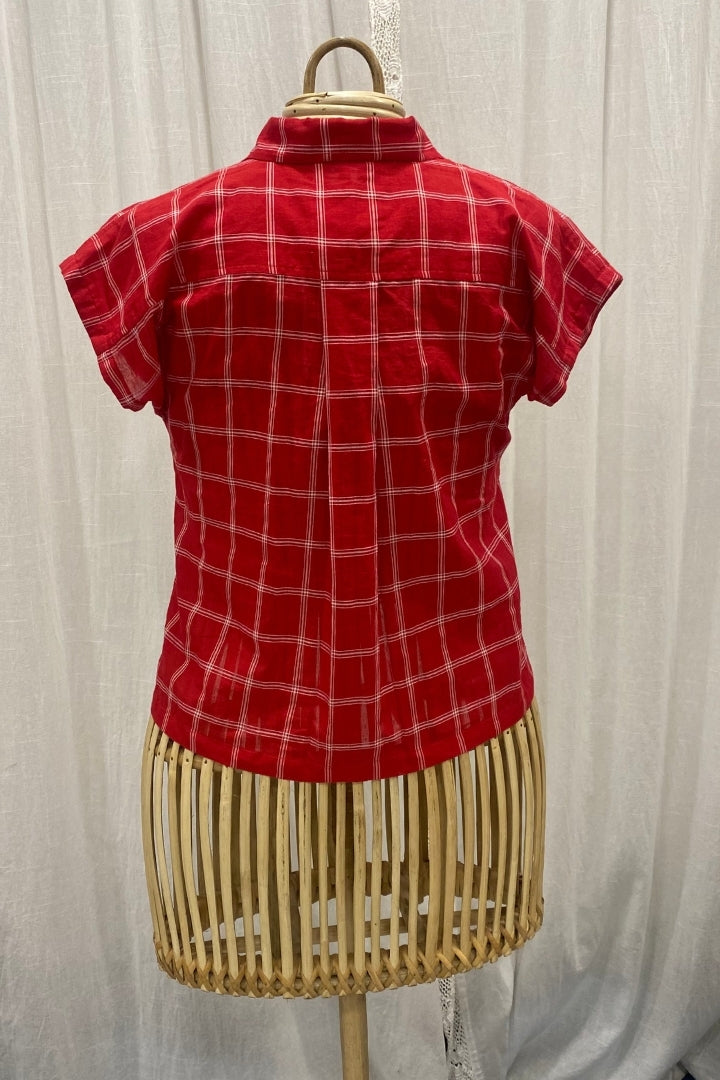 Red Muslin Jamdani Border Shirt