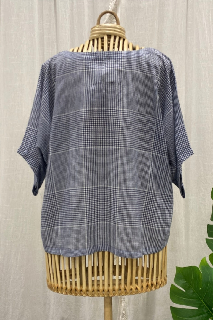 White and Blue Checked Muslin Boxy Top