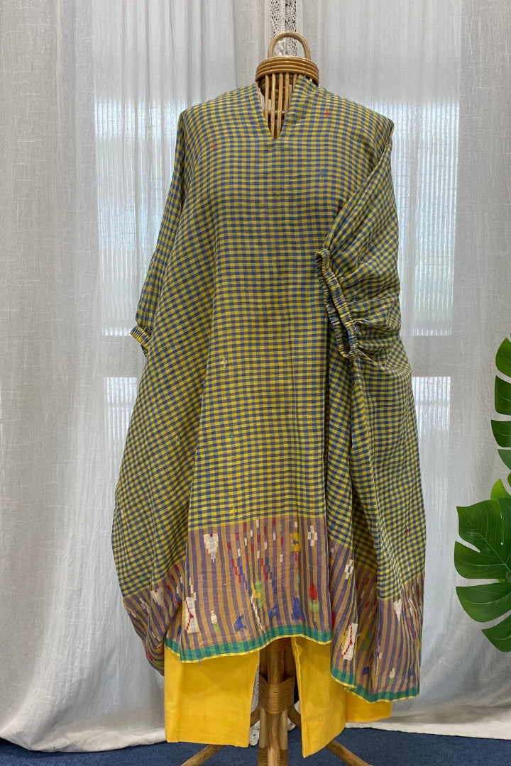 Blue-Yellow Checked Muslin Jamdani Co-ord Set