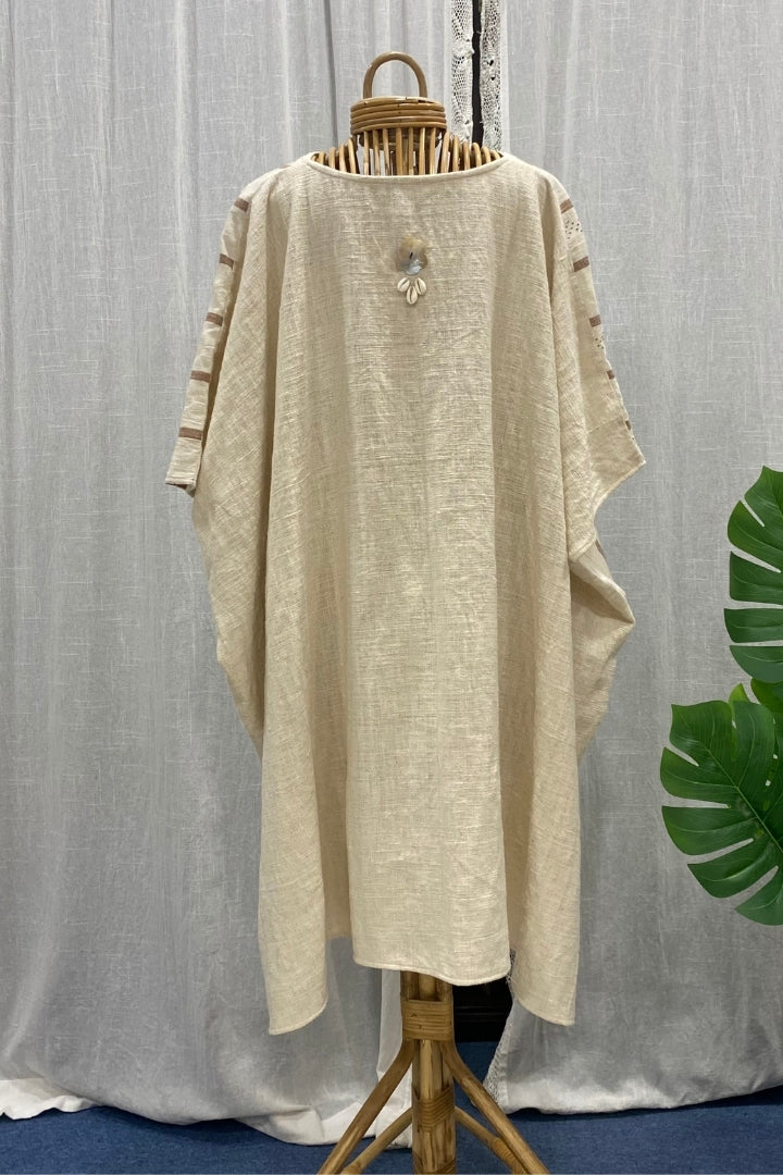 Beige Kala Cotton Tangaliya Cowl Tunic Dress