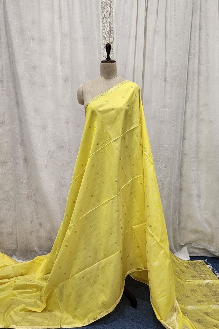 Sunshine Yellow Assam Silk Saree with Buttis