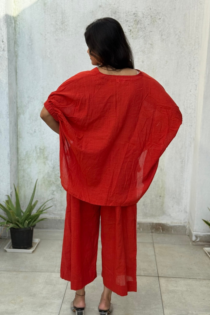 Deep Orange Muslin with Jamdani Pocket Co-ord Set