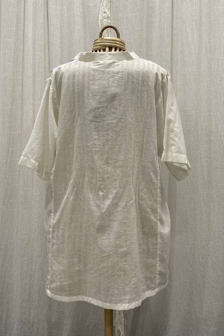 White and Blue Muslin Jamdani Top