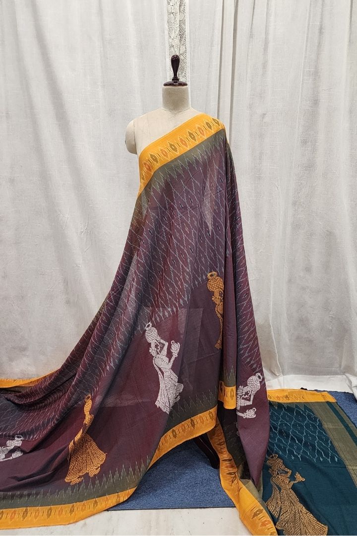 Gollabamma Ikat Saree with Golden Yellow Border