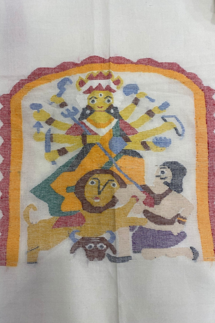 White Durgamata Jamdani Fabric