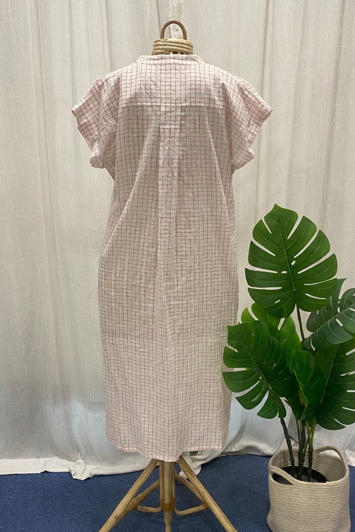 White Handwoven Muslin Jamdani Long Shirt Dress